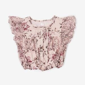 Gap x LoveShackFancy Floral Ruffle Button-Front Top Size XXL Pink Boho Cottage